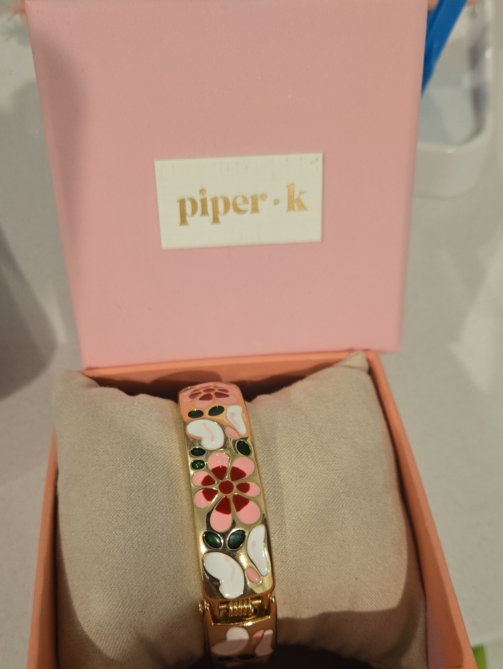Piper Floral Multicolor Enamel Hinged Bracelet with Gold-Tone